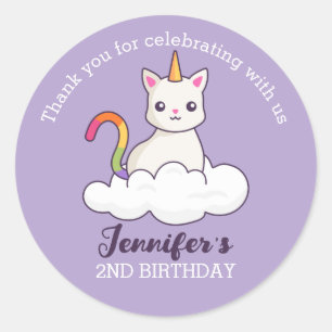 Cute Cat Unicorn Kids Birthday Party Favour Classic Round Sticker