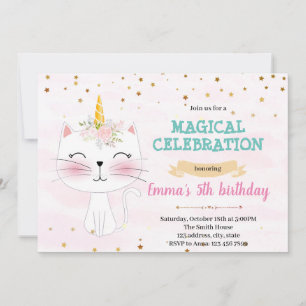 Cute cat unicorn party invitation