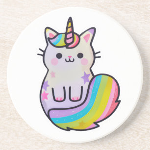Cute cat unicorn rainbow coaster