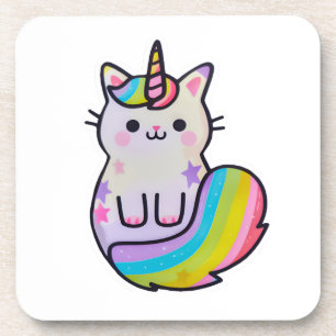 Cute cat unicorn rainbow coaster