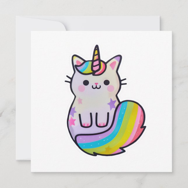 Cute cat unicorn rainbow invitation (Front)