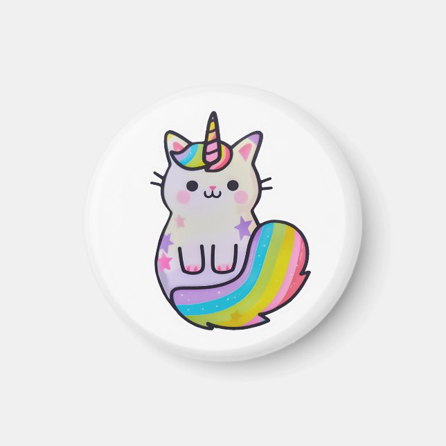 Cute cat unicorn rainbow magnet (Front)