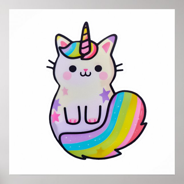 Cute cat unicorn rainbow poster (Front)