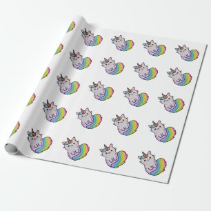 Cute cat unicorn rainbow wrapping paper