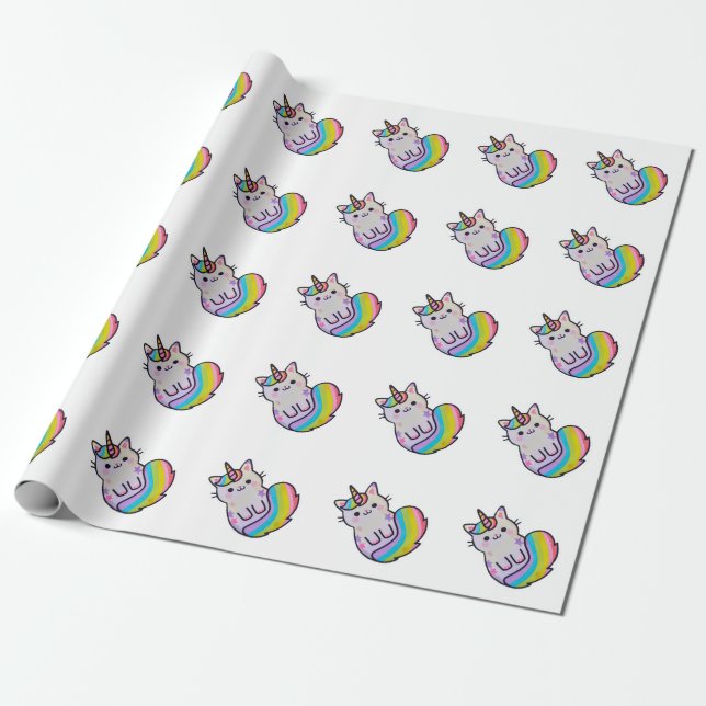 Cute cat unicorn rainbow wrapping paper (Unrolled)
