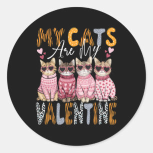 Cute Cat Valentine Shirt My Cat Is My Valentine Ki Classic Round Sticker