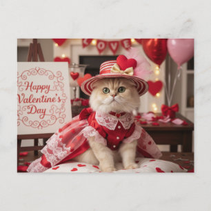 Cute Cat Valentine's Day Greeting  Holiday Postcard