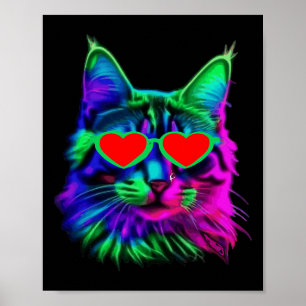 Cute Cat Valentines Day Sungles Heart Kitty Love K Poster