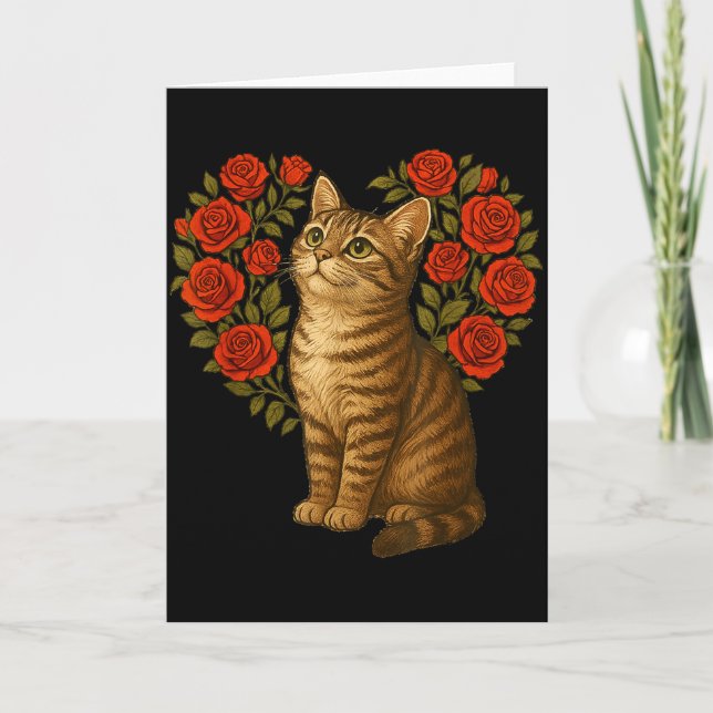 Cute Cat Valentines Floral Heart Funny Cat Lovers  Card (Front)