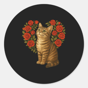 Cute Cat Valentines Floral Heart Funny Cat Lovers Classic Round Sticker