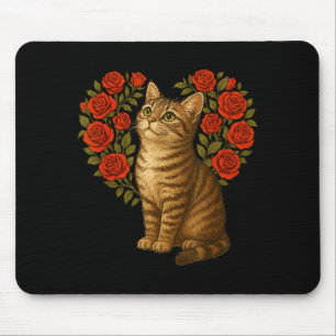 Cute Cat Valentines Floral Heart Funny Cat Lovers  Mouse Pad