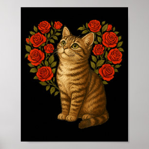 Cute Cat Valentines Floral Heart Funny Cat Lovers  Poster