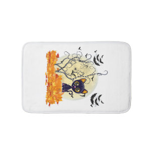 Cute Cat Waiting for Halloween Bath Mat