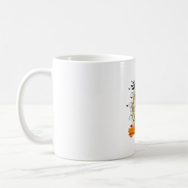 Cute Cat Waiting for Halloween Coffee Mug (Left)
