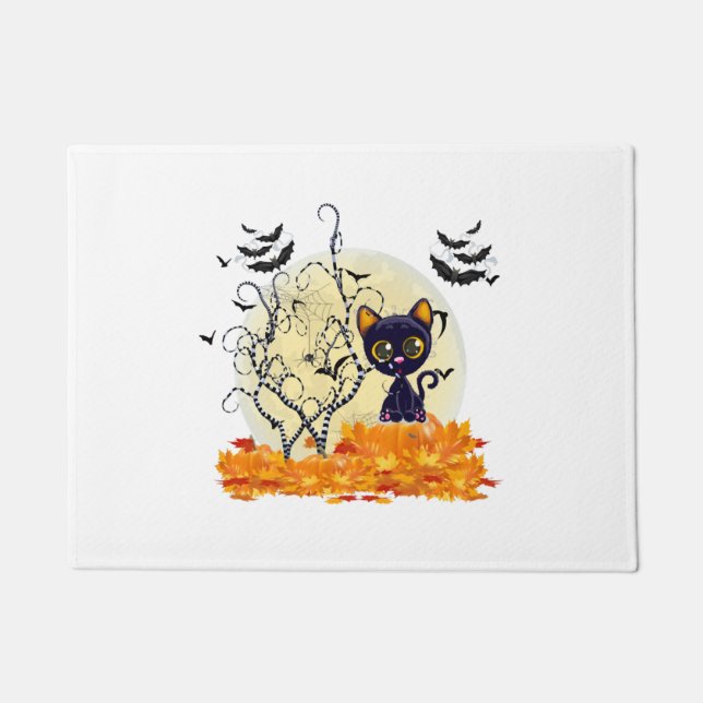 Cute Cat Waiting for Halloween Doormat (Front)