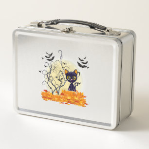 Cute Cat Waiting for Halloween Metal Lunch Box
