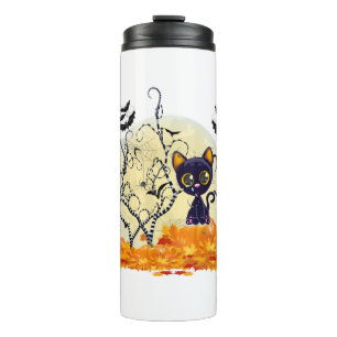 Cute Cat Waiting for Halloween Thermal Tumbler