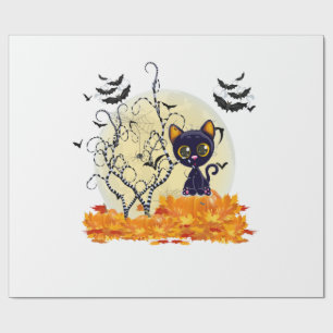 Cute Cat Waiting for Halloween Wrapping Paper