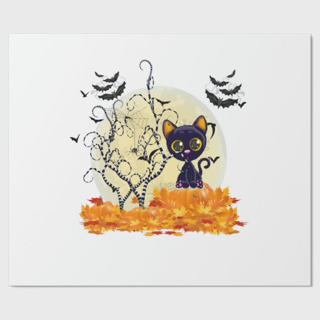 Cute Cat Waiting for Halloween Wrapping Paper (Flat)