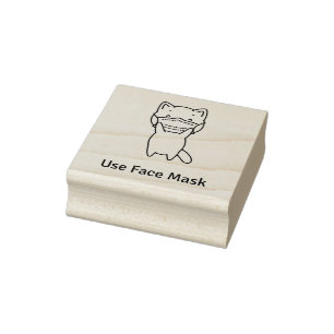 CUTE CAT WARNS USE FACE MASK Wood Art Stamp