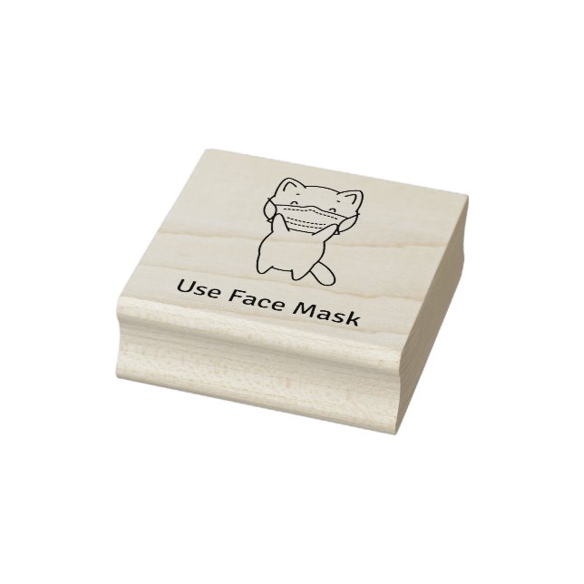 CUTE CAT WARNS USE FACE MASK Wood Art Stamp (Stamp)