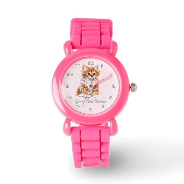 Cute Cat Watch with Custom Text Name (Front)