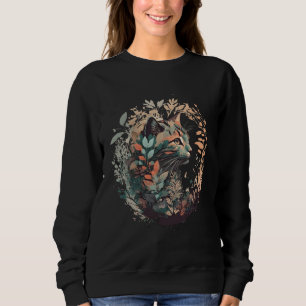 Cute Cat Watercolor Botanical Garden Aesthetic Cat Sweatshirt