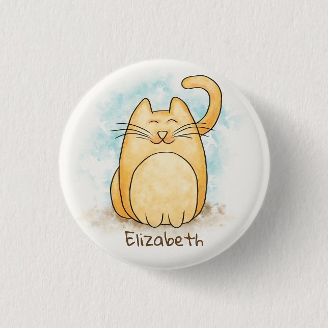 Cute Cat Watercolor Personalise 3 Cm Round Badge (Front)