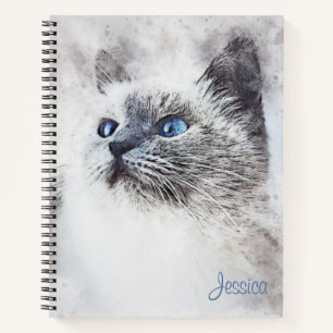 Cute Cat Watercolor Spiral Notebook Personalised