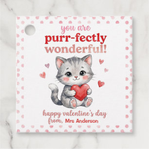 Cute Cat Watercolor Valentine's Day Favour Tags