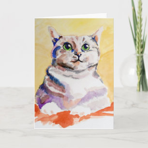 Cute Cat Watercolour Painting Blank Card