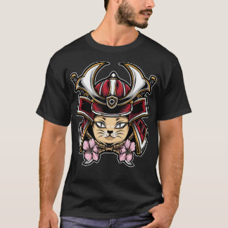 Cute cat wear samurai helmet T-Shirt