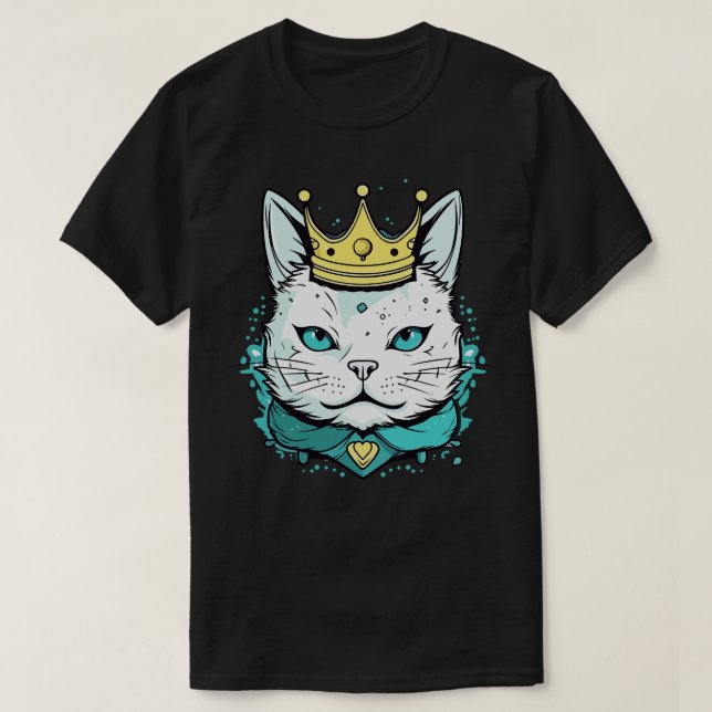 Cute cat wearing a crown vector style 2 T-Shirt (Design Front)