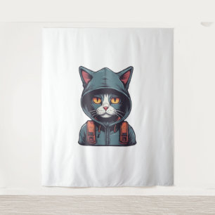 cute cat wearing a green hoody tapestry