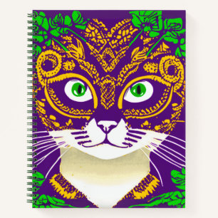 Cute Cat Wearing a Mardi Gras Mask Journal