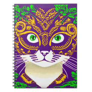 Cute Cat Wearing a Mardi Gras Mask Notebook
