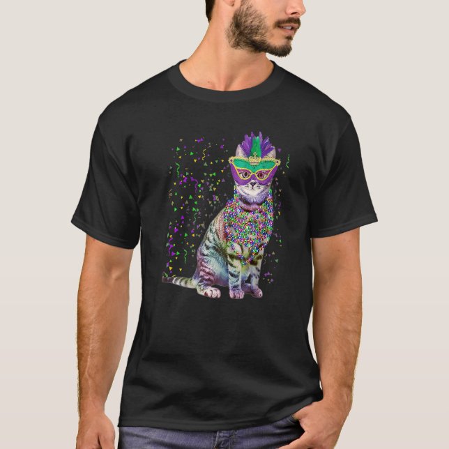 Cute Cat Wearing Carnival Mask Mardi Gras Cat Love T-Shirt (Front)