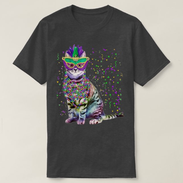 Cute Cat Wearing Carnival Mask Mardi Gras Cat Love T-Shirt (Design Front)