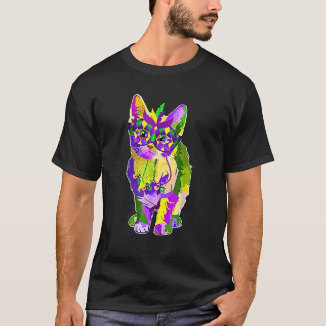 Cute Cat Wearing Carnival Mask Mardi Gras Cat Love T-Shirt (Front)