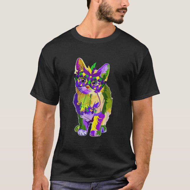Cute Cat Wearing Carnival Mask Mardi Gras Cat Love T-Shirt (Front)