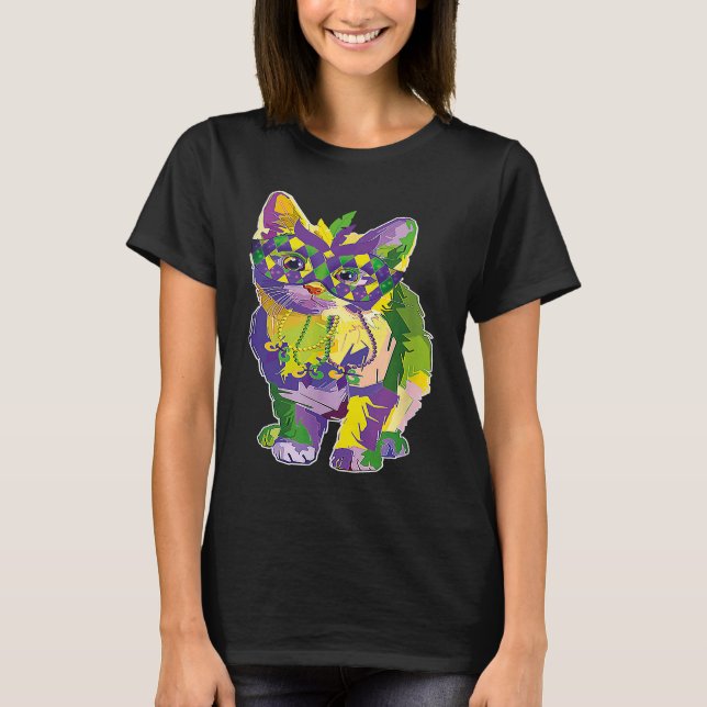 Cute Cat Wearing Carnival Mask Mardi Gras Cat T-Shirt (Front)
