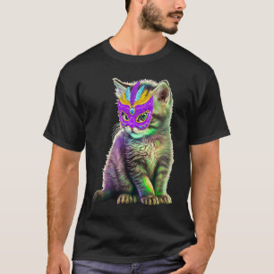 Cute Cat Wearing Carnival Mask Mardi Gras Party Ca T-Shirt