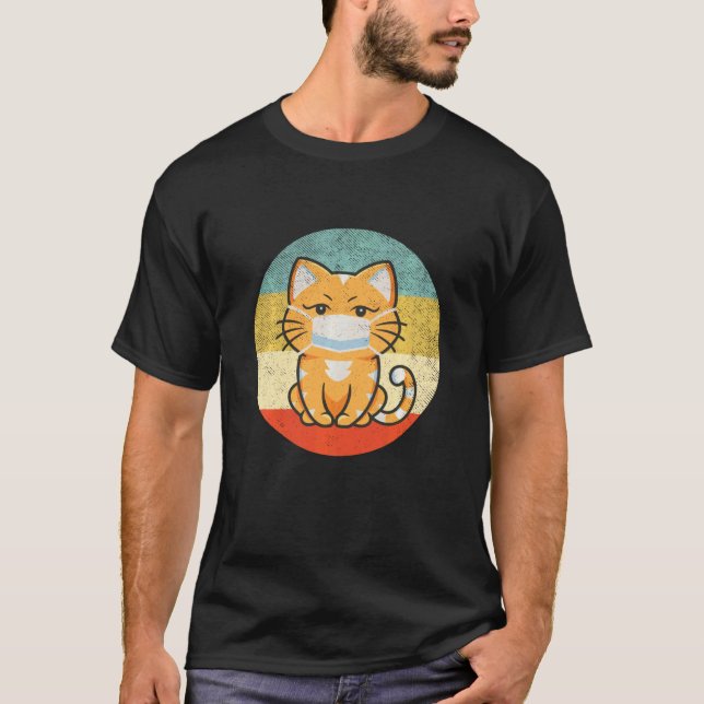 Cute Cat Wearing Face Mask T-Shirt (Front)