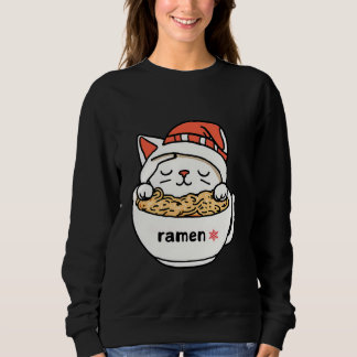 cute cat wearing hat christmas , and eating ramen sweatshirt