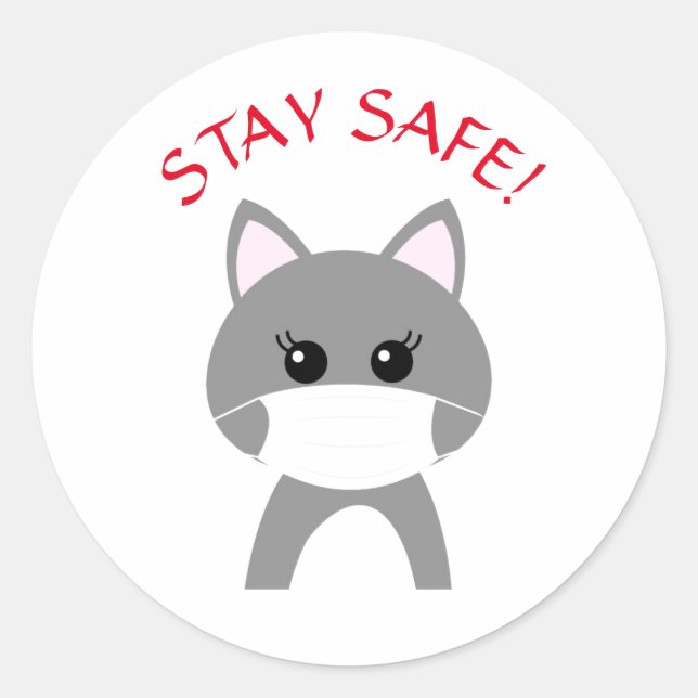CUTE CAT WEARING MASK STAY SAFE  Round Sticker (Front)