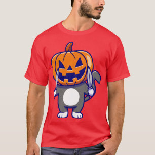 Cute Cat Wearing Pumpkin Halloween with Knife Cart T-Shirt