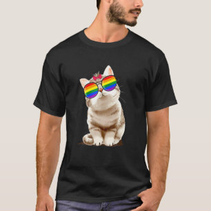 Cute Cat Wearing Rainbow Sunglasses Lgb Pride T-Shirt