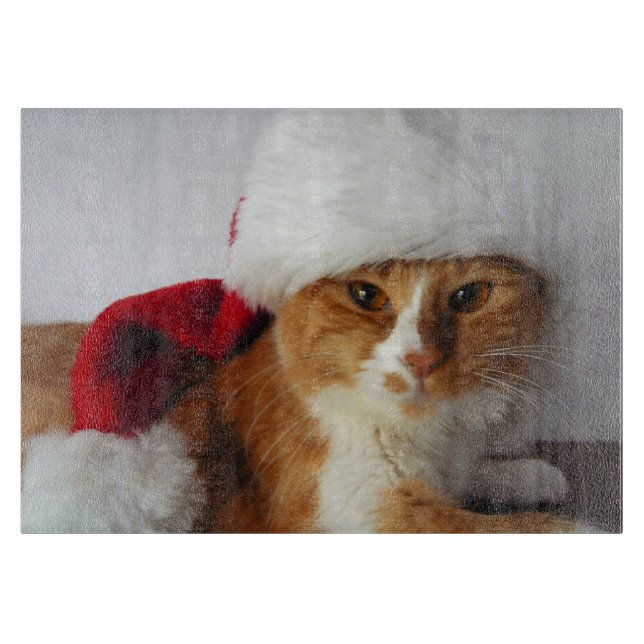 Cute Cat Wearing Santa Hat Cutting Board (Front)
