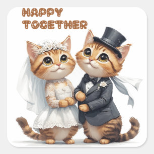 Cute Cat Wedding Couple With Bouquet Wedding Favou Square Sticker
