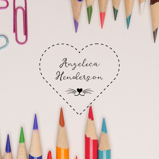 Cute Cat Whiskers Custom Name Hand-written Rubber Stamp (Creator Uploaded)